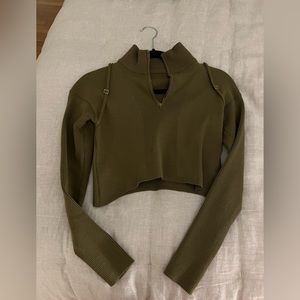 Jacqemus Cropped Olive Green Sweater